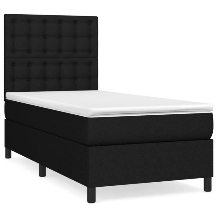 3142067 vidaXL Lit à sommier tapissier avec matelas Noir 90x200 cm Tissu