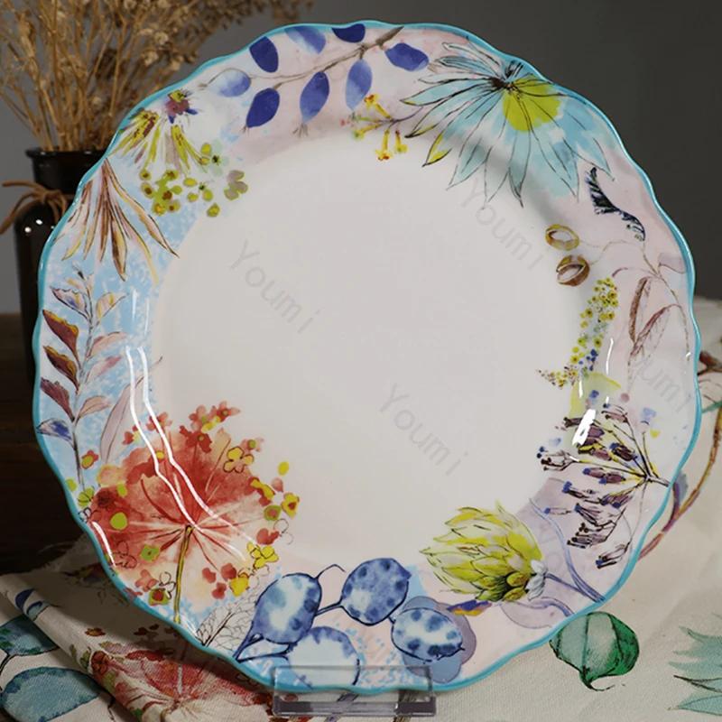 Vintage French Style Ceramic Plate Light Luxury High End Restaurant Salad Plates Home Afternoon Tea Dessert Fruit Flat Plate