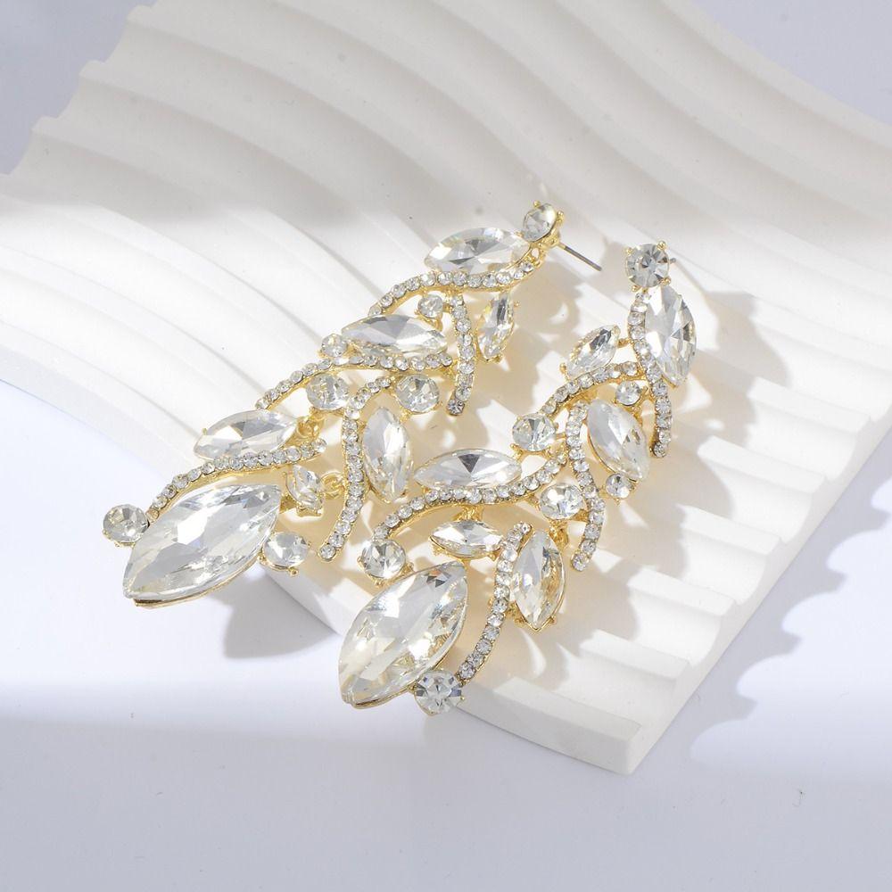 Shining  Earrings Exquisite Crystal Jewelry Wedding Party Leaf Rhinestone Earrings  Banquet
