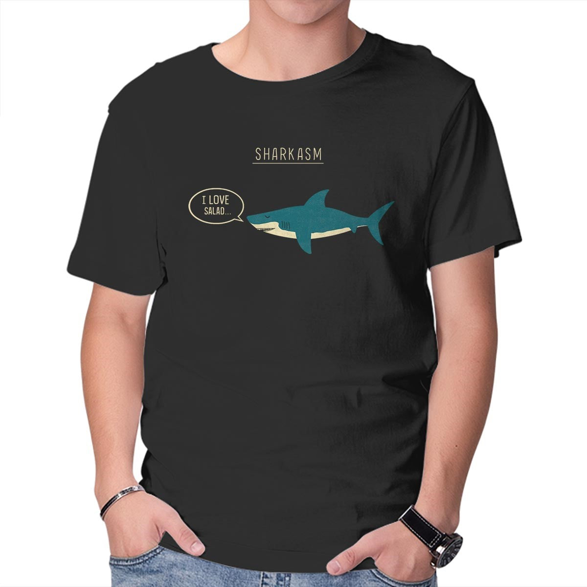 Unisex Crew Neck T-Shirt Sharkasm Graphic Short Sleeve Casual Tee XS