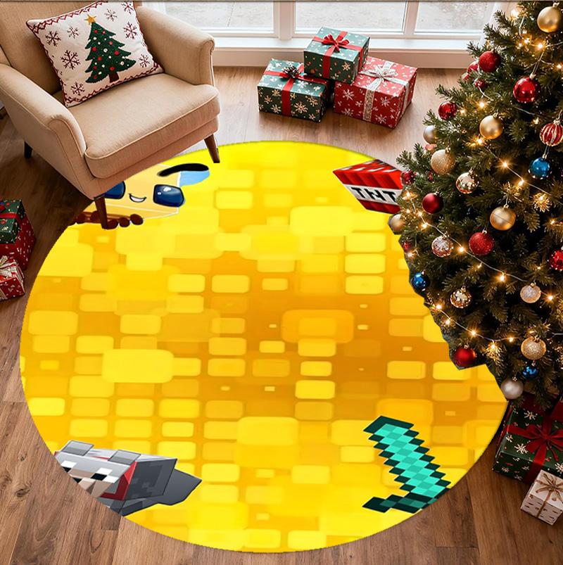 Minecraft Pattern Round Rug, Indoor/Outdoor Mat, for Picnic, Gameroom, Bedroom, Office, Living Room, Home Decor Carpet, Birthday Gift