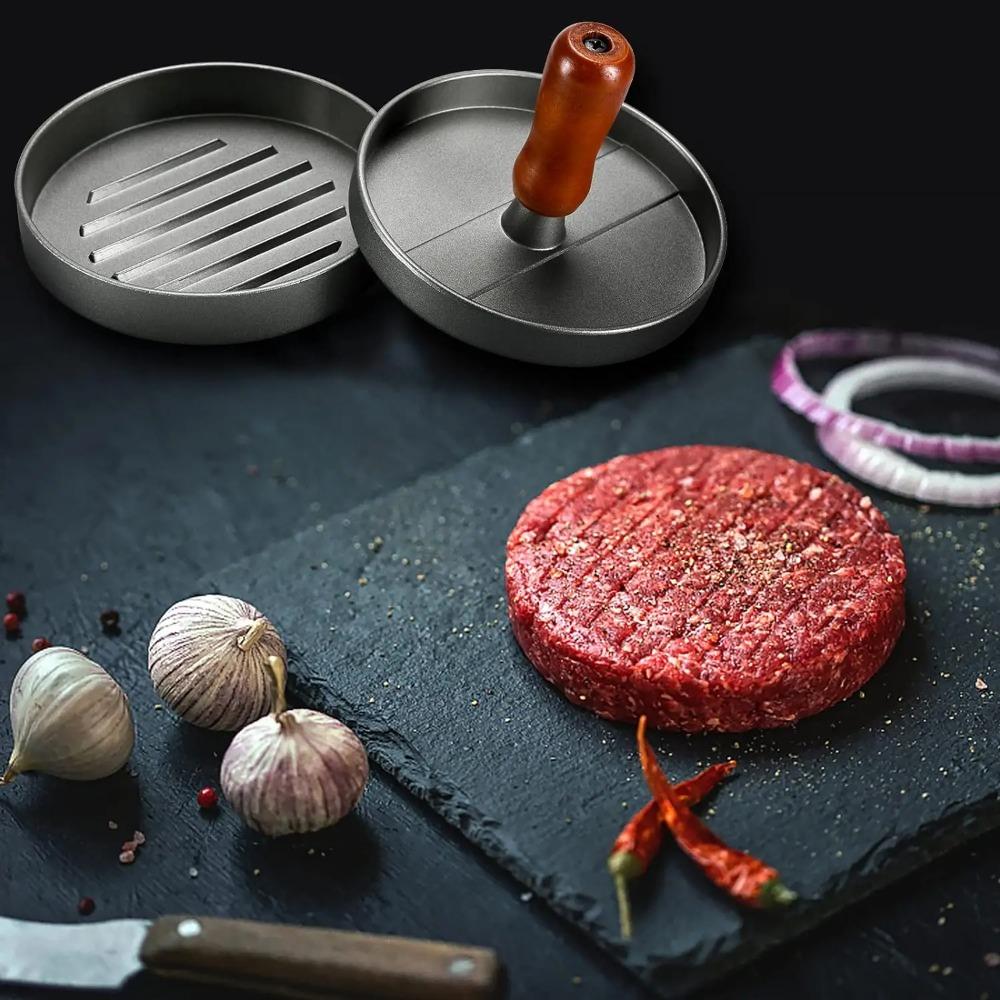 Round Hamburger Press Patty Maker Aluminum Alloy Smash Burger Press Non Stick Hamburger Smasher Tool for Kitchen Griddle BBQ