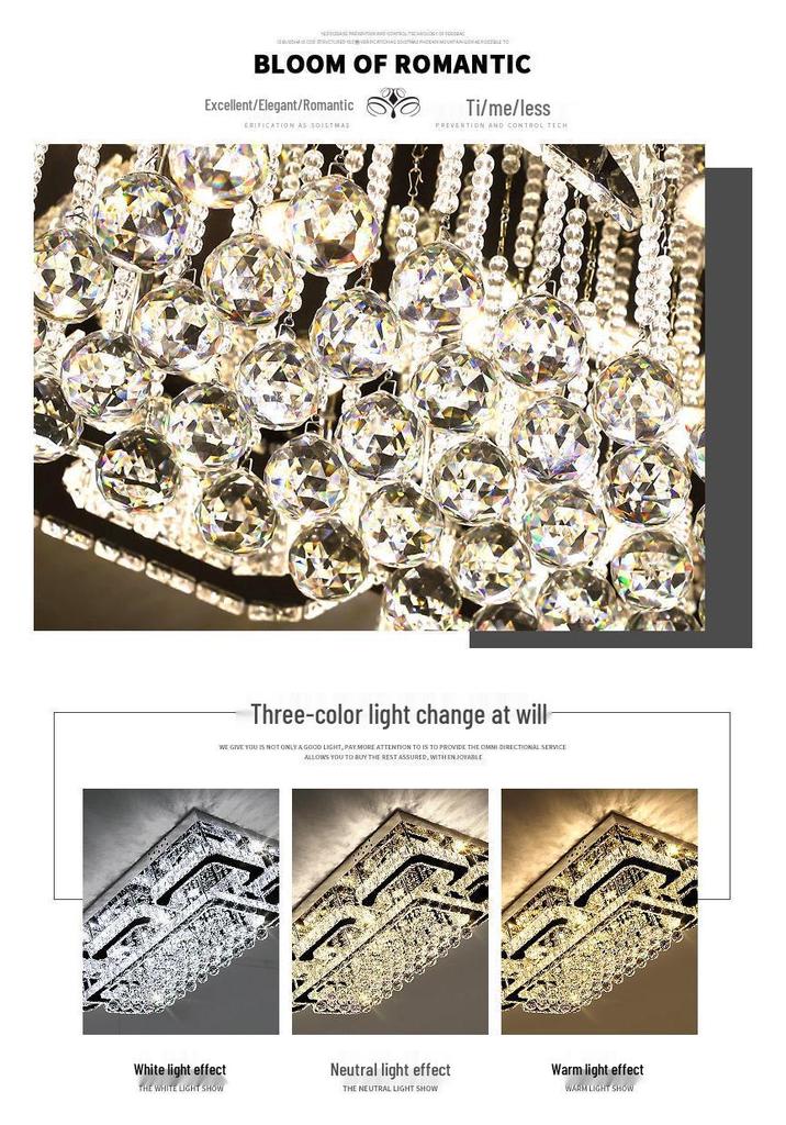 Gold Square LED Crystal Ceiling Lamp Set for Living Room & Master Bedroom