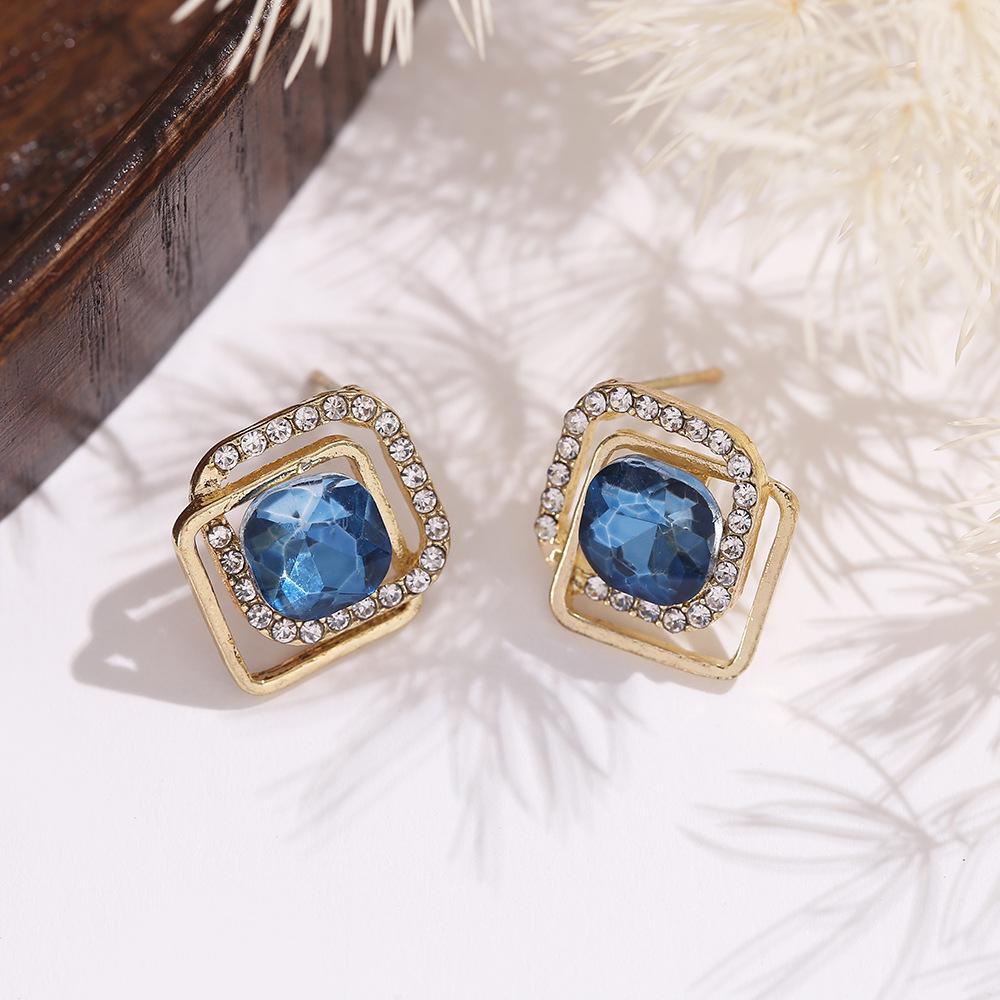 S925 Sterling Silver Korean Zircon & Blue Diamond Stud Earrings - Elegant & Trendy Women's Fashion
