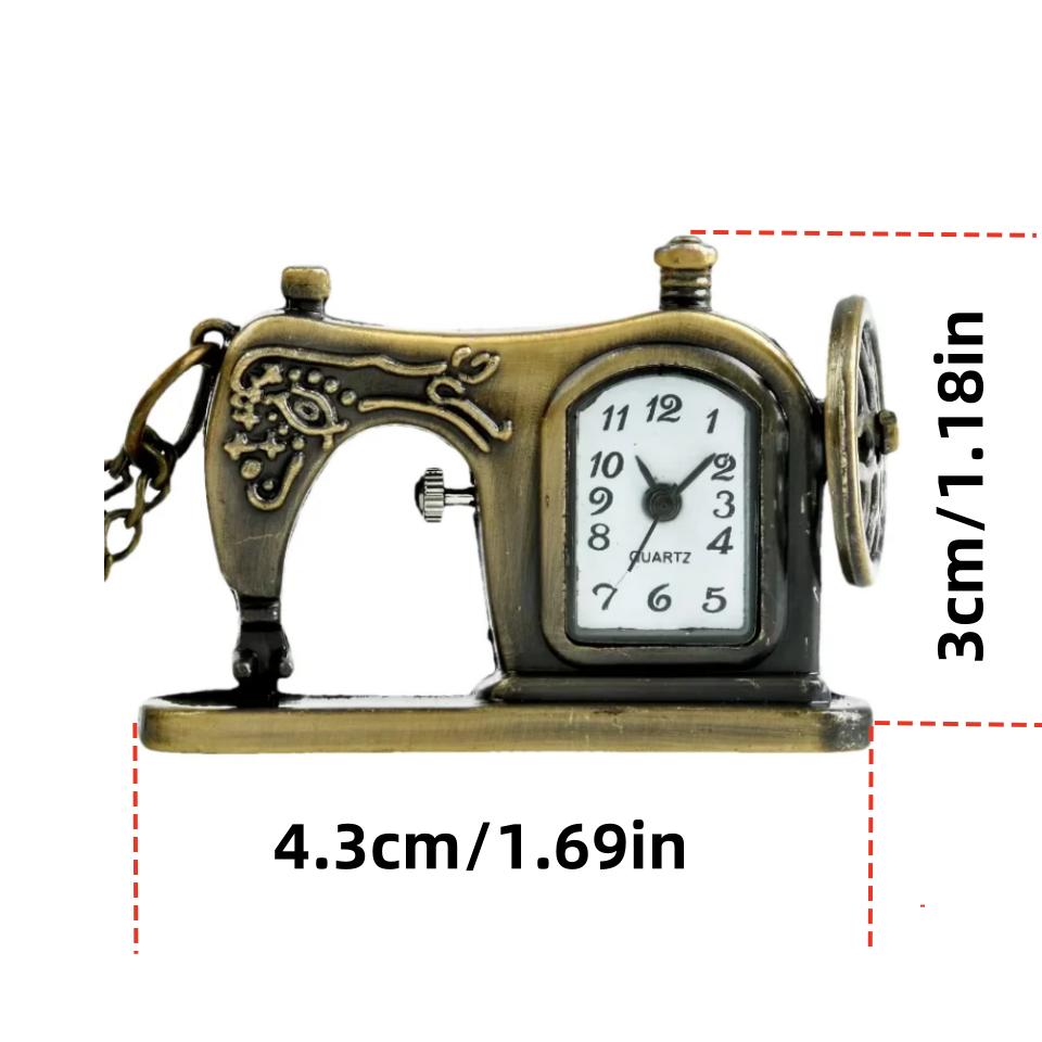 Steampunk Retro Bronze Small Sewing Machine Quartz Pocket Watch Necklace Pendant Clock Chain Women's Gift