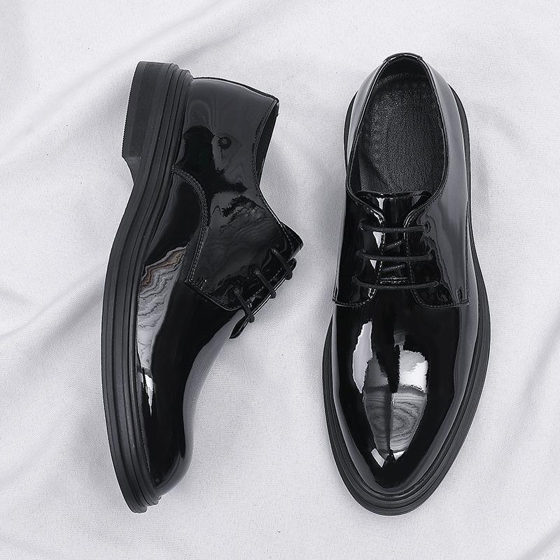 Men's low-top glossy leather shoes, inner height increase 6CM business dress leather shoes men's patent leather casual leather shoes