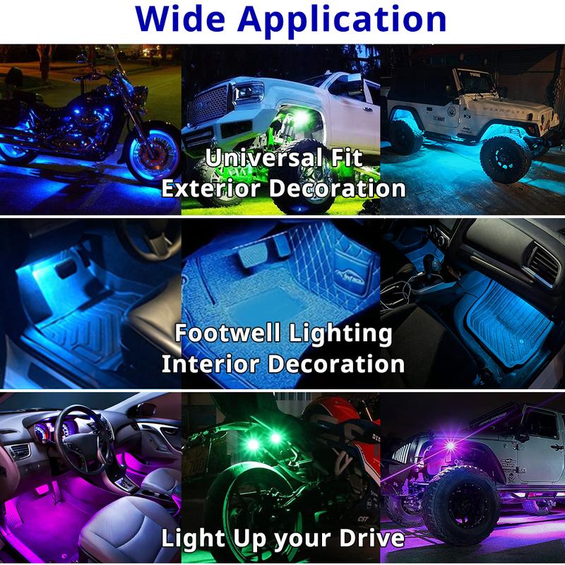 RGB LED Portable Party Lights Remote Control Wireless Lighting Rechargeable Car Footwell Light Under Glow Kit Accessories Gift