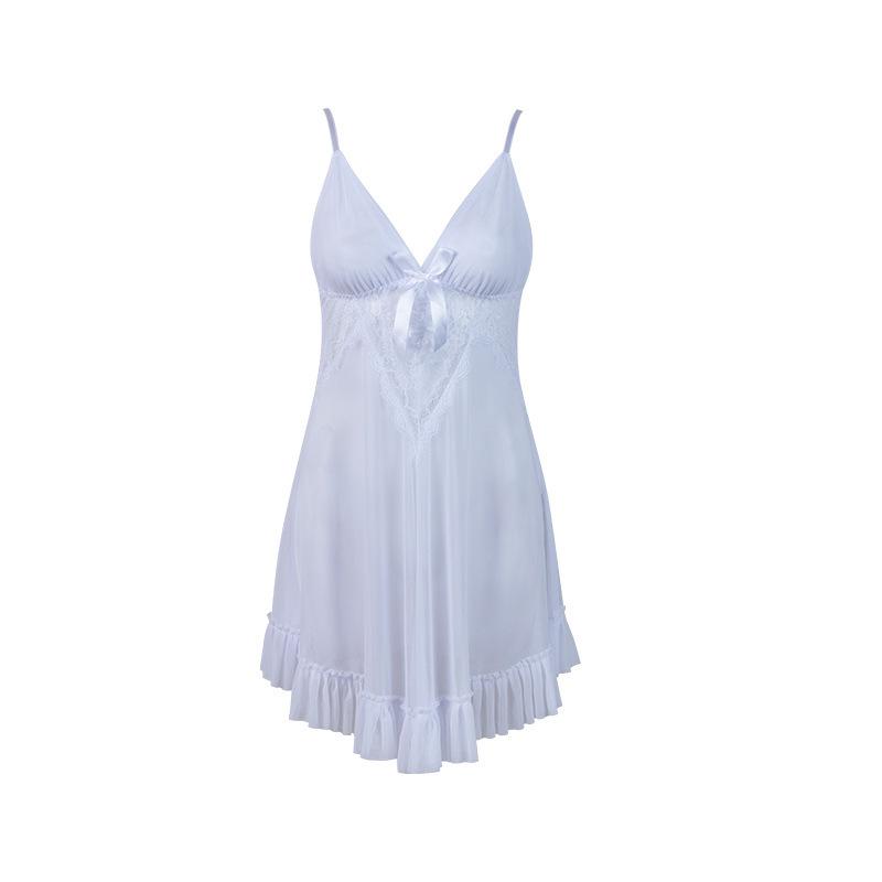 Experience the allure: Sexy French Lace Deep V Camisole Nightgown Set for Women.