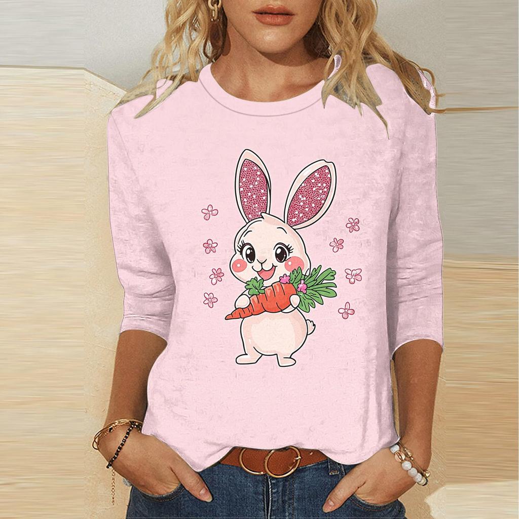 Women's -print loose 7-inch sleeve top