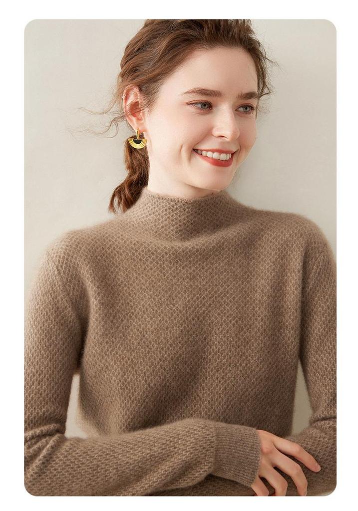 2024 Autumn-Winter Women's Cashmere Honeycomb Stitch Turtleneck Sweater