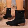Suede High Heels Chelsea Ankle Boots Woman Beaded Trend Pointed Toe Shoes Woman New Winter Gladiaotr Chunky Fashion Botas Pumps