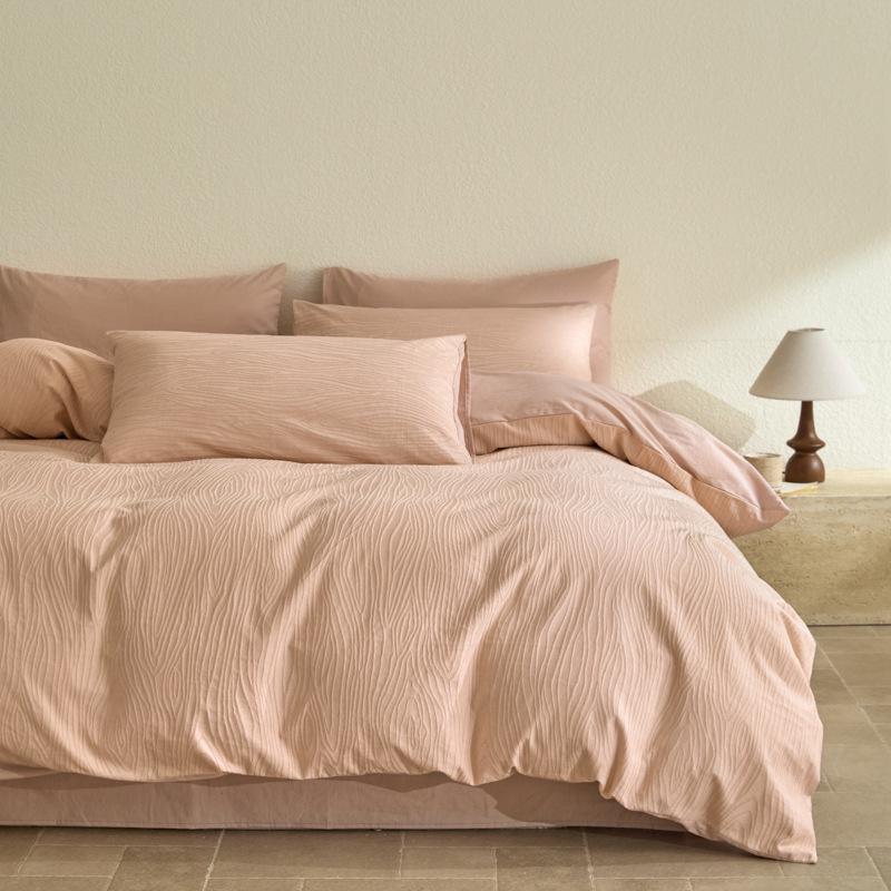 Elegant 3D Jacquard Cotton 4-Piece Bedding Set for Dorms