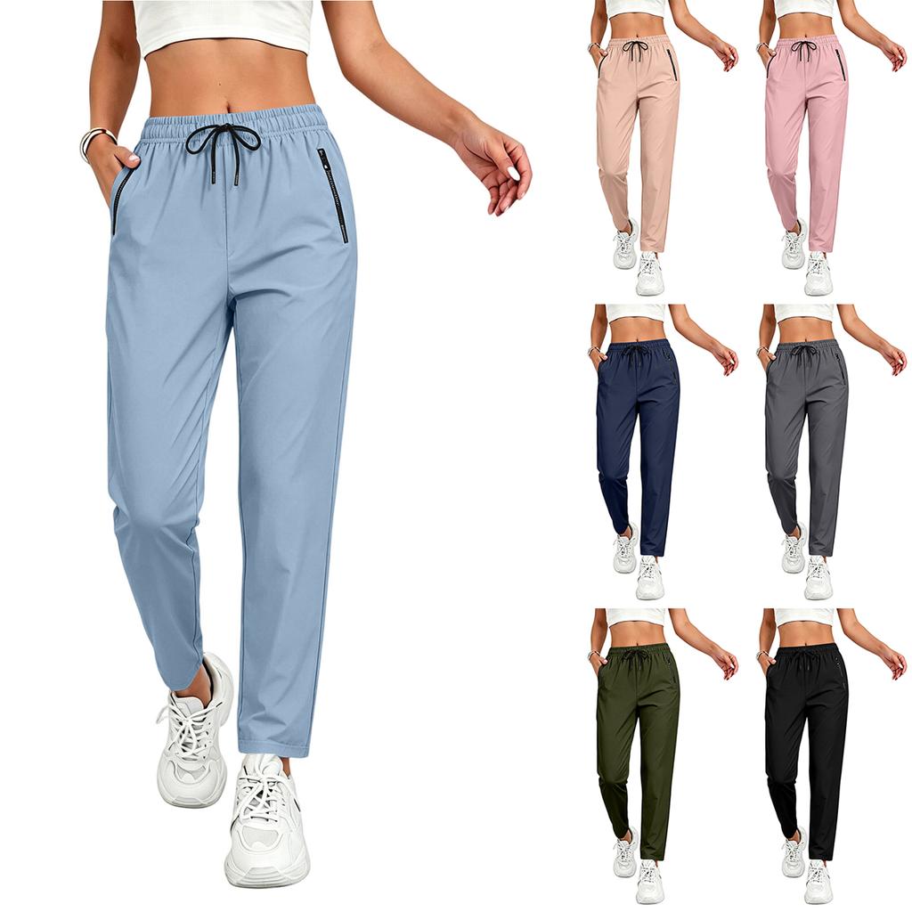 Damen Casual Hose mit elastischem Bund und Taschen, Kordelzug, verstellbare Passform, leichte gerade Hosen für den täglichen Gebrauch