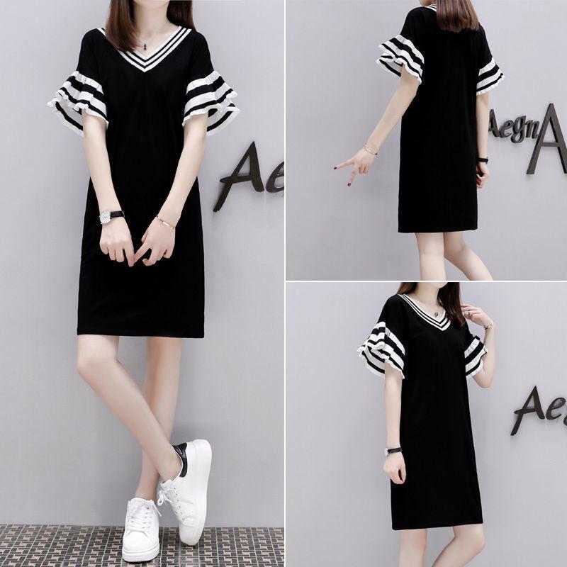 

2024 Women s Summer V-Neck Little Black Dress with Ruffle Hem 3XL