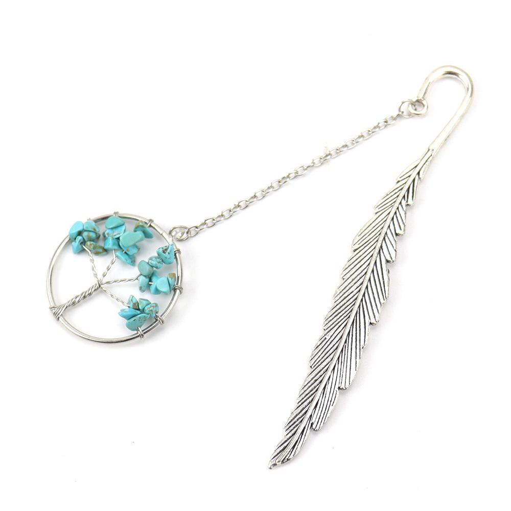 Vintage Tree of Life Bookmark - Handmade with Natural Crystal Chips & Antique Metal Feather