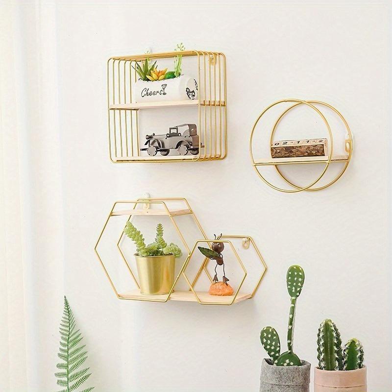 Suport de depozitare din fier metalic Suporturi de depozitare cu forme multiple Negru/auriu Raft de perete nordic DIY Decor