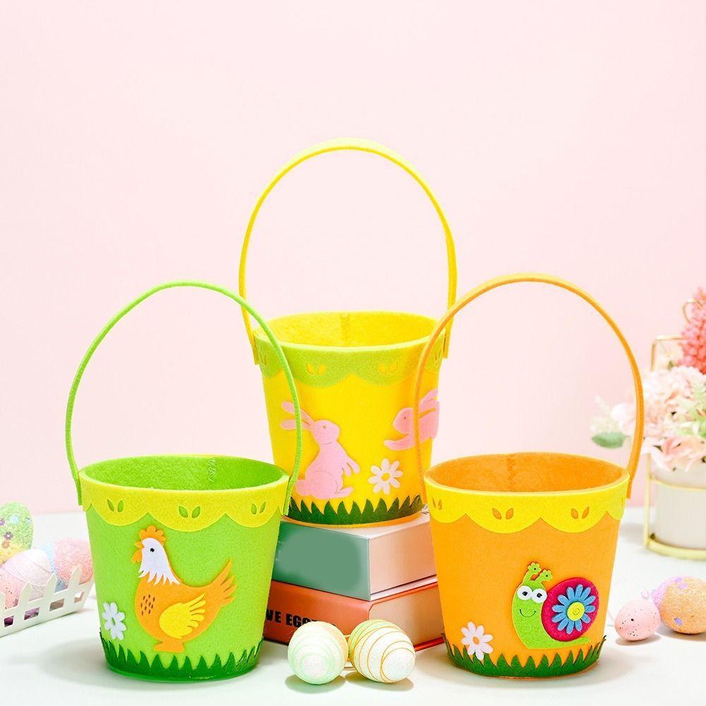 Cartoon Rabbit Egg Basket Colorful Chicken Egg Hunt Basket Easter Felt Basket  Children Gifts