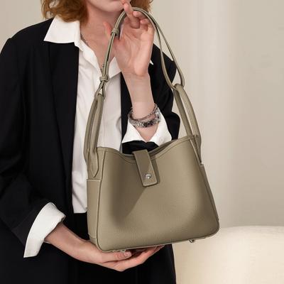 Cowhide Women's Bag New Sugar Cube Leather Bucket Bag Women's Shoulder Crossbody Handbag