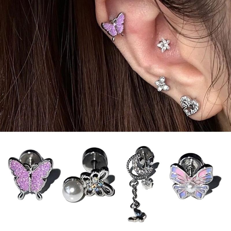 Y2K Ear Pins Butterfly Shaped Party Jewelry Gift Studs Earrings Ear Studs Alloy Material Party Jewelry for Women Girls