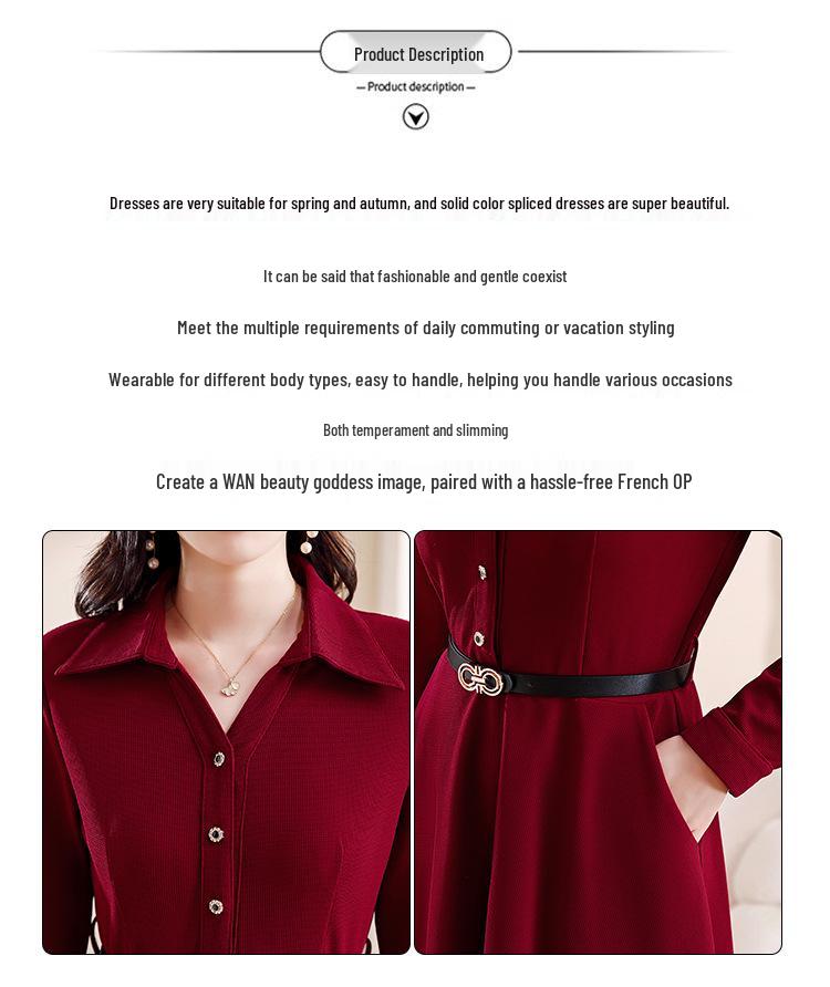 Trendy Korean Style Patchwork Waist-Cinched Mid-Length Dress for Women - 2026 Spring/Autumn