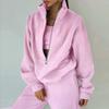 Women 2 Piece Outfits Stand Collar Half Zip Sweatshirts Wide Leg Sweatpant Tracksuit Oversized Sweatsuit Lounge Set