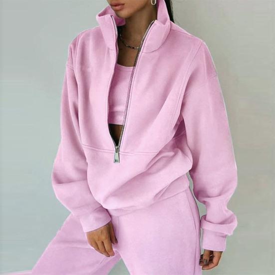 Women 2 Piece Outfits Stand Collar Half Zip Sweatshirts Wide Leg Sweatpant Tracksuit Oversized Sweatsuit Lounge Set