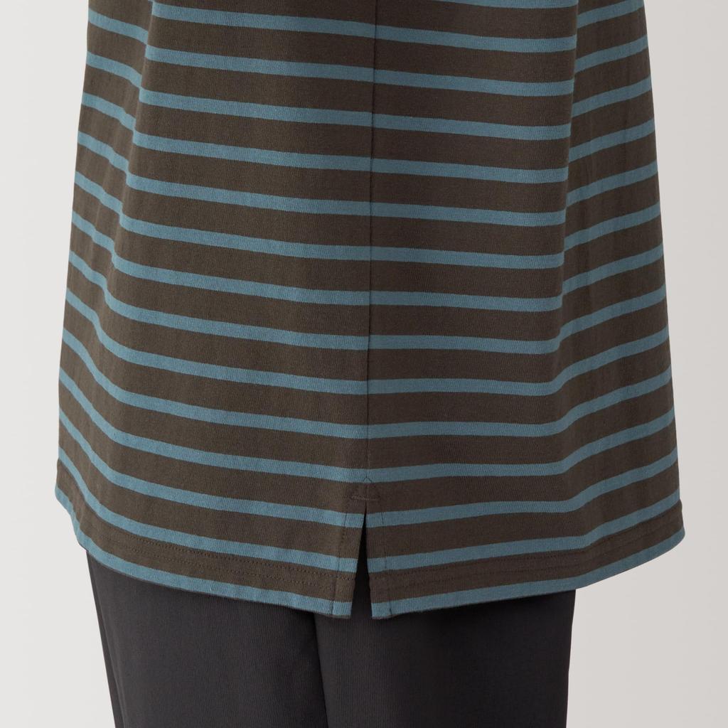 MUJI Washed Thick Boat Neck Quarter Sleeve AB1L6A4A Dark Brown Border XL Men's T-Shirt Men's Men's