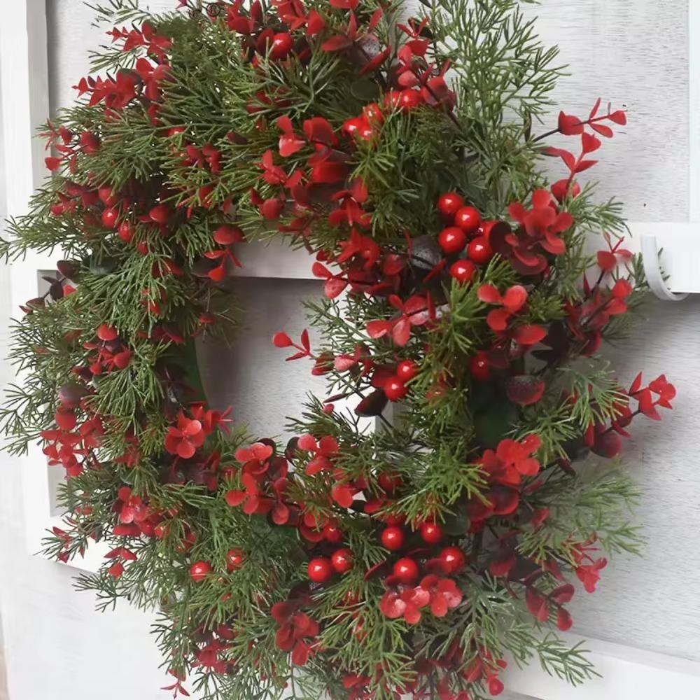 Round Eucalyptus Garland Artificial Christmas Hanging Pendant Red Berries Wreath  Thanksgiving Day