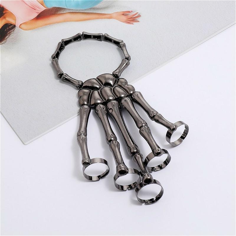

Skeleton Hand Bracelet For Women Gothic Punk Skull Elasticity Adjustable Bracelet Bangles Femme Halloween Party Accessories чорний