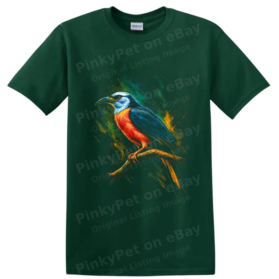 Colorful Tropical Bird T Shirt Modern Paint Splash Wildlife Art Graphic Bold Tee