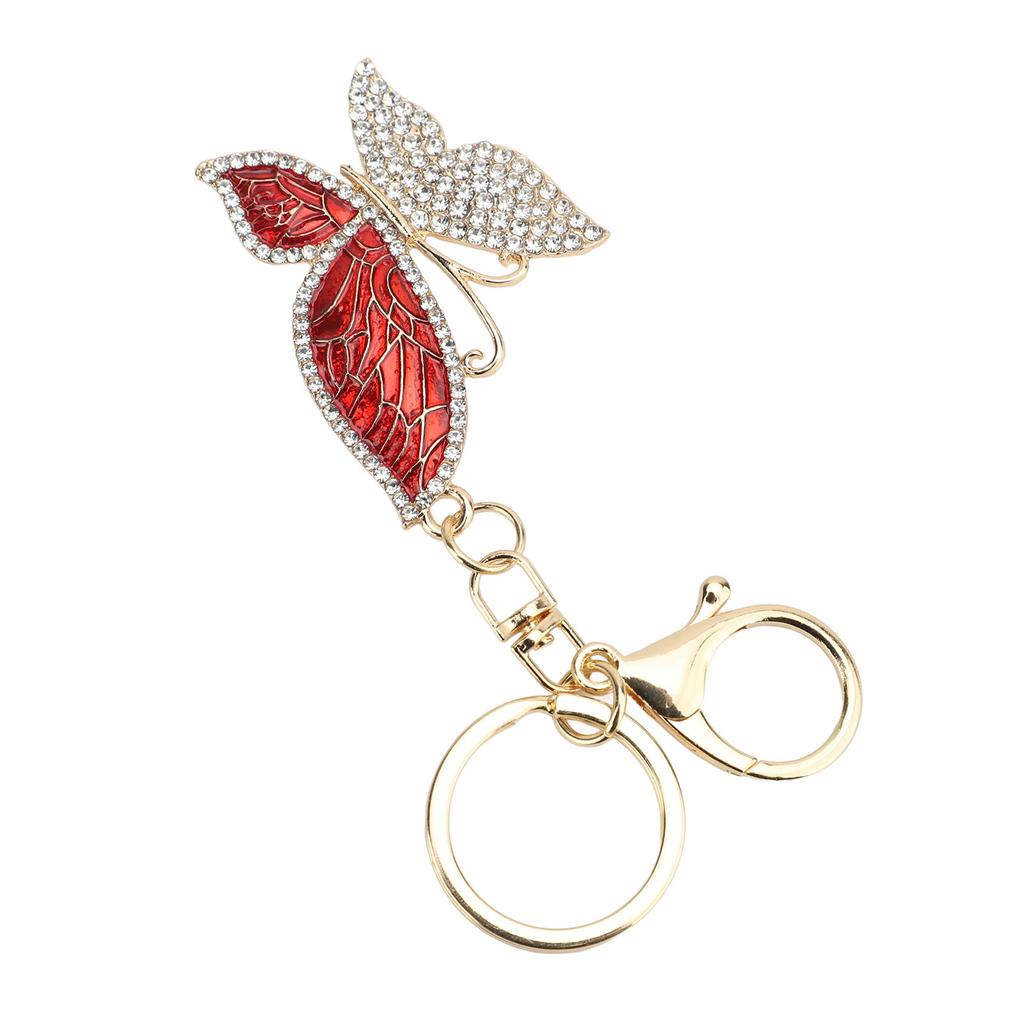 Cute Keychain Rhinestones Keychain Portable Handbag Pendant Key Chain for Women Girls Red