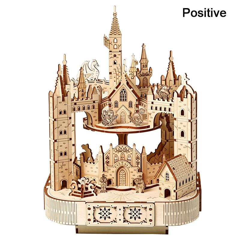 Magic Castle 3D Wooden Puzzle Rotatable Touring Train Music Octave Box DIY Assembly Model Mechanical Kit Toy Gift for Teen Adult