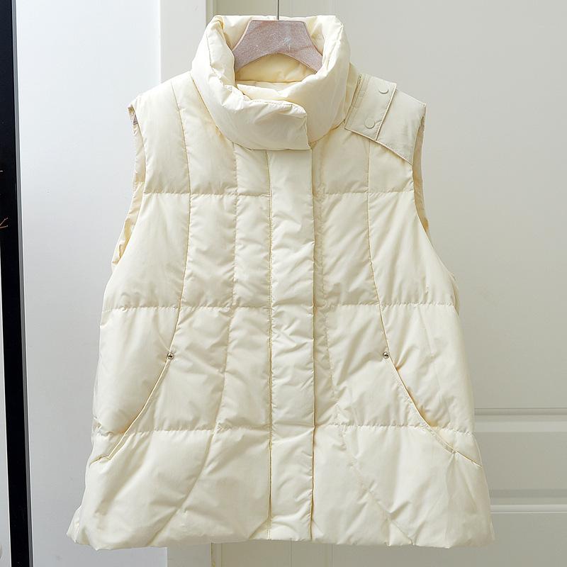 2024 autumn and winter new down vest stand-up collar white duck down loose warm fashion winter loose short vest