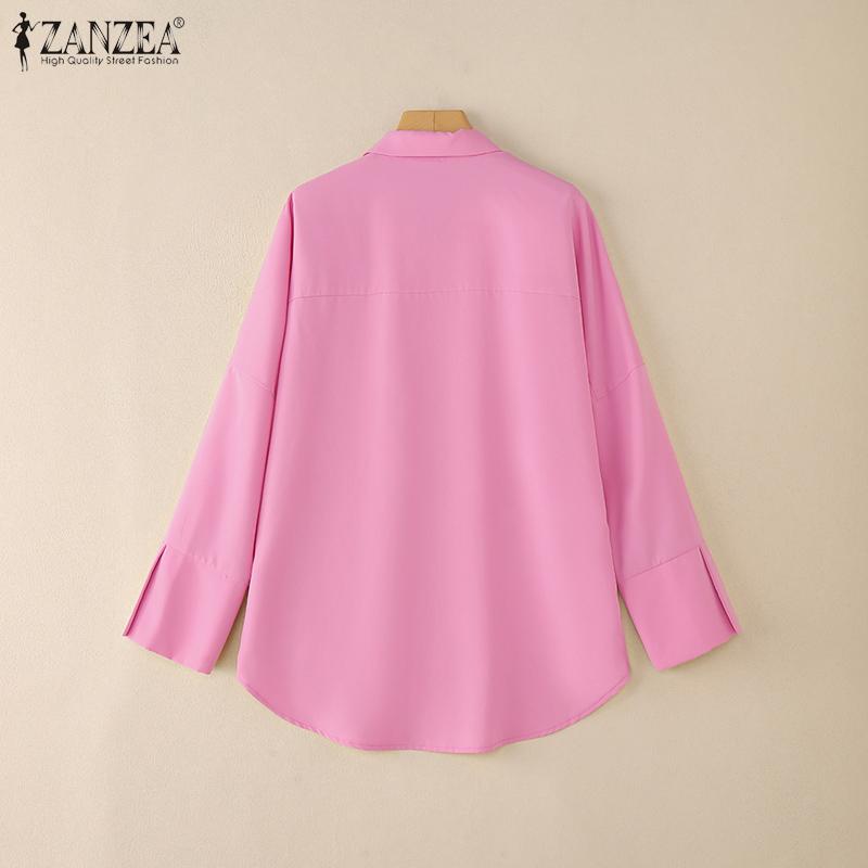 ZANZEA Blusa Casual de Manga Larga Holgada con Cuello Vuelto para Mujer