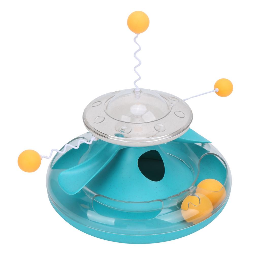 Cat Turntable Leakage Toy Circle Tracking Puzzle Food Dispensing Toy for Indoor KittensLake Blue