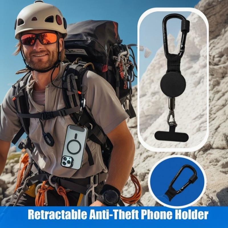 Anti-Theft Retractable Phone Holder Keychain Heavy Duty Strap Tether With Carabiner For Hiking Cycling Climbing