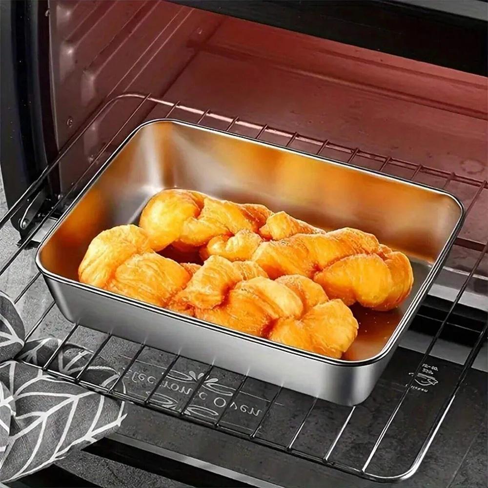 Stainless Steel Food Storage Container Rectangle Dish with Cover Noodles Fruit Tray Lunch Box Thick Refrigerator Organizer Plate