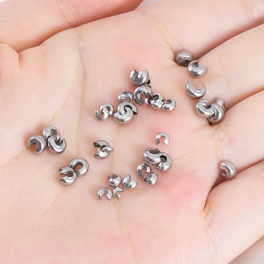 20 Stück Stahlfarbe Edelstahl Crimpperlen-Abdeckungen Offene Halbrunde Crimpperlen-Knotenabdeckung Kleine Perlen für Schmuck Bastelherstellung