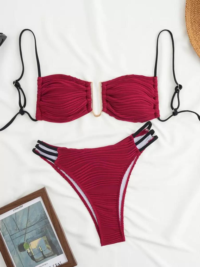 1011 New European and American Color Matching Sexy Lace-up Bikini Swimsuit Women's Three-point Beach Hot Spring Swimsuit