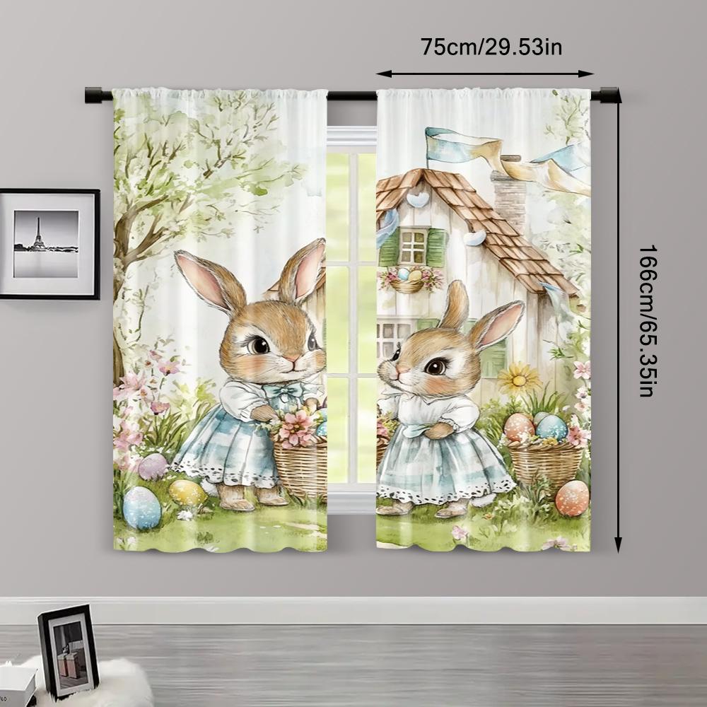 Set Of 2 Curtains Digital Printed Retro Easter Polyester Easy Install Without Rod All Seasons Ldeal Bedroom Living Room Made Sitting Window Treatment