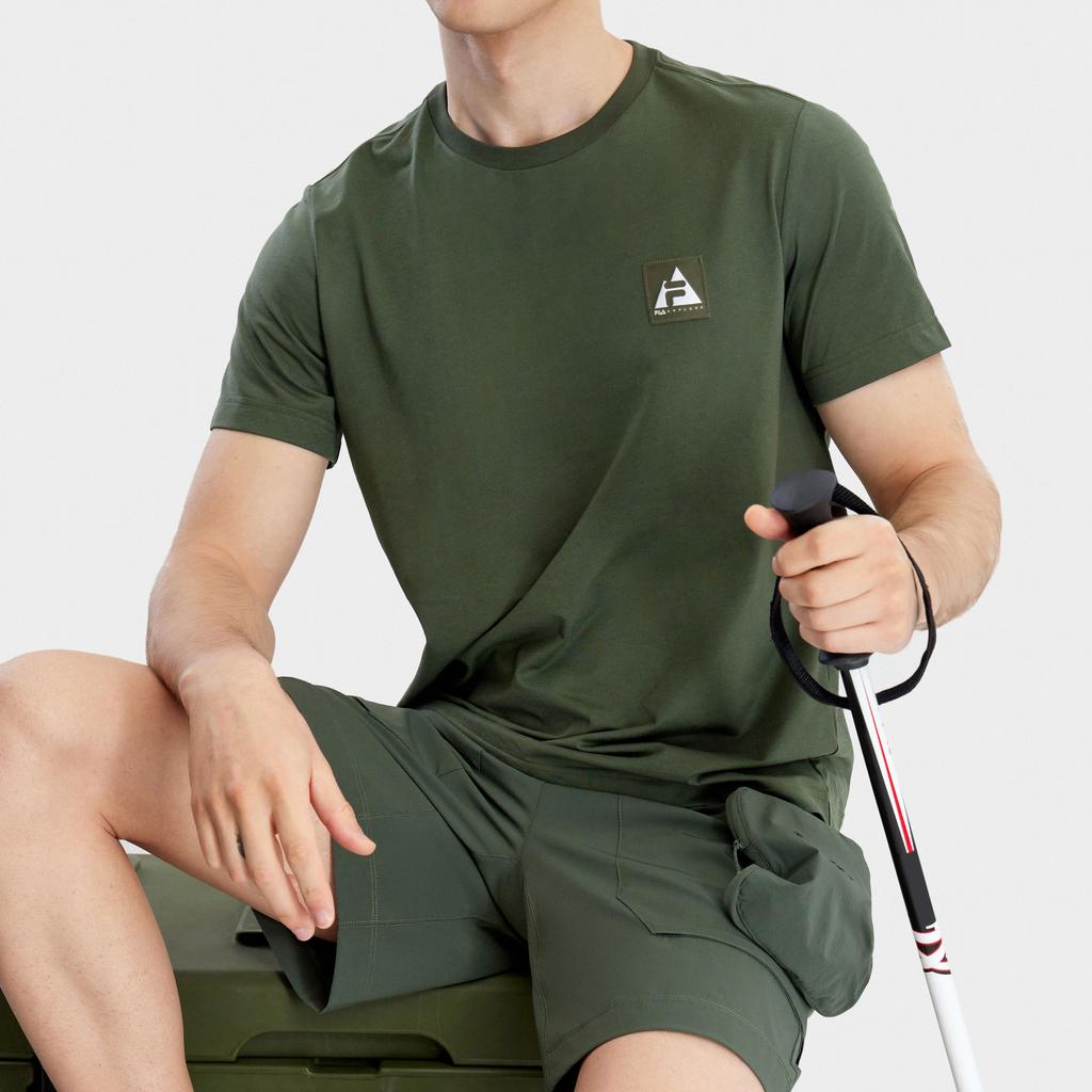 FILA Basic Simple Outdoor Sports Breathable Round Neck Running Basketball Fitness Knitted Short Sleeve T-Shirt Men Tops Dark-Gray-Green A11M327111FDG