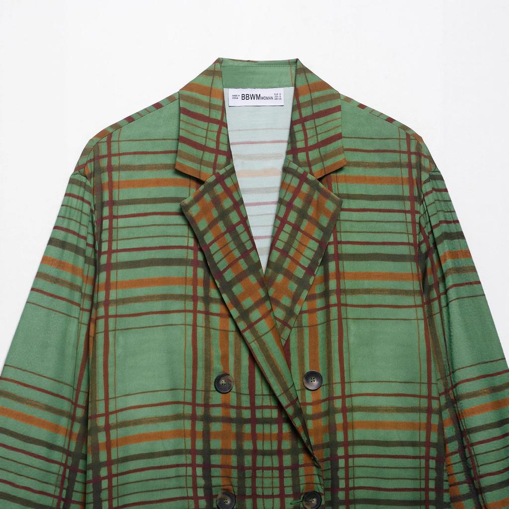 Cross-border foreign trade wholesale, European and American style plaid pendant suit jacket cover + nine-point flared pants set