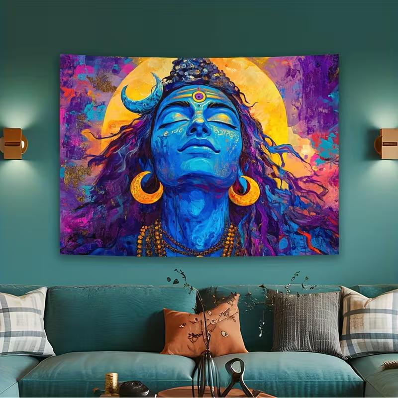 Abstract Shiva Wall Hanging with Meditative Pose, Om Symbol, and Golden Sun Halo