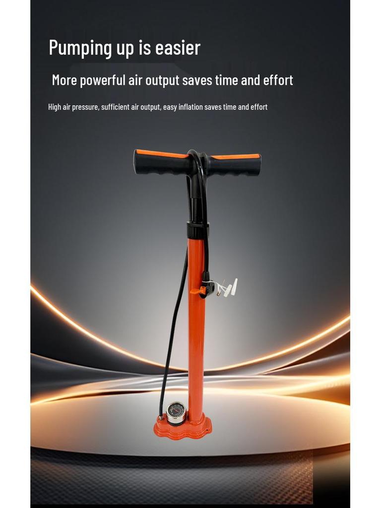 All-Steel Manual Inflatable Air Pump with Gauge and T-Handle for Bicycle and Outdoor Use