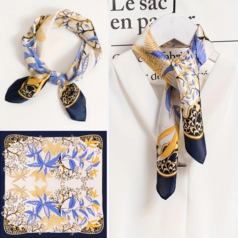 1pcs 70cm Leaf Pattern Silk Scarf for Women Simulated Silk Fresh and Versatile Headwear Bag Clothing Accessories Square Scarf