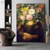 Vintage Famous Painting Girl with Pearls Flowers Canvas Poster Mona Lisa with Flowers Picture Cuadros Wall Art Home Decor