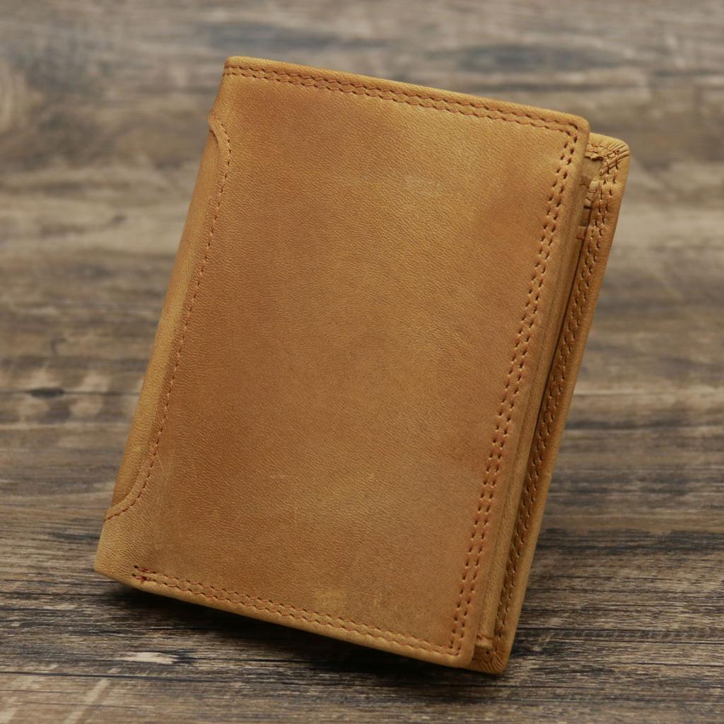 Men's Leather Vertical Wallet, Crazy Horse Wallet, Trendy Layer, Cowhide Wallet, Retro Style, Student Wallet