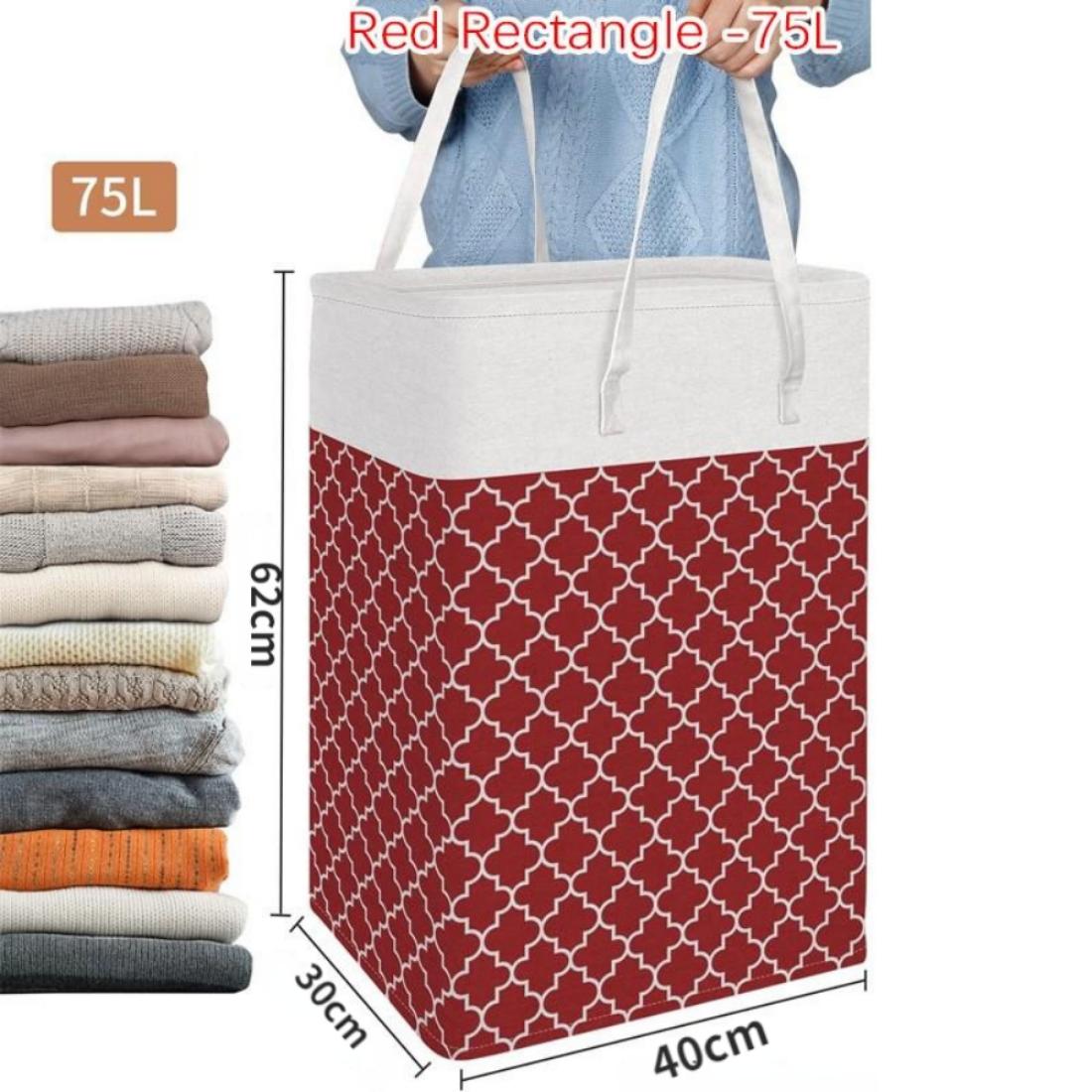 

75/82L великий складний водонепроникний ремінь, укріплений довгою ручкою, відро для зберігання одягу, ліхтар, кошик для брудної білизни з принтом 75L червоний