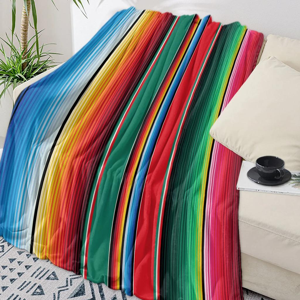 Colorful Mexican Stripe Throw Blanket Soft Flannel for Kids Warm Sofa Bedspread Portable Home Textile