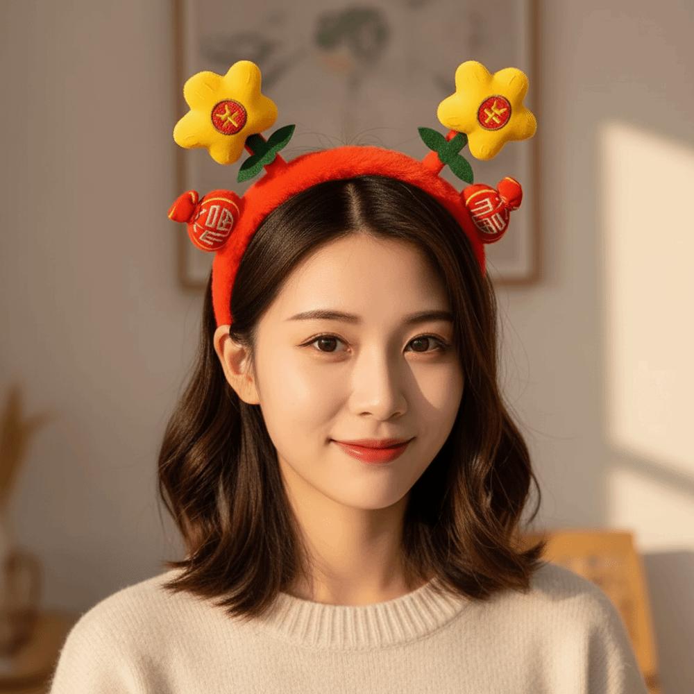 Chinese Style New Year Red Plush Headband Wealth Children Hair Hoop  Party Decoration